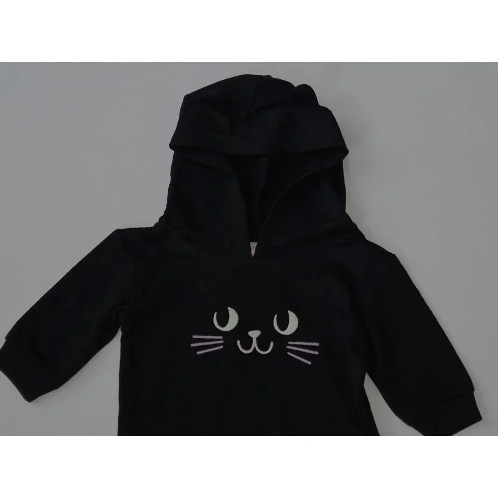 NEW Black Cat Halloween Outfit Baby 0-3 Months Hooded PINK FACE Cat & Jack